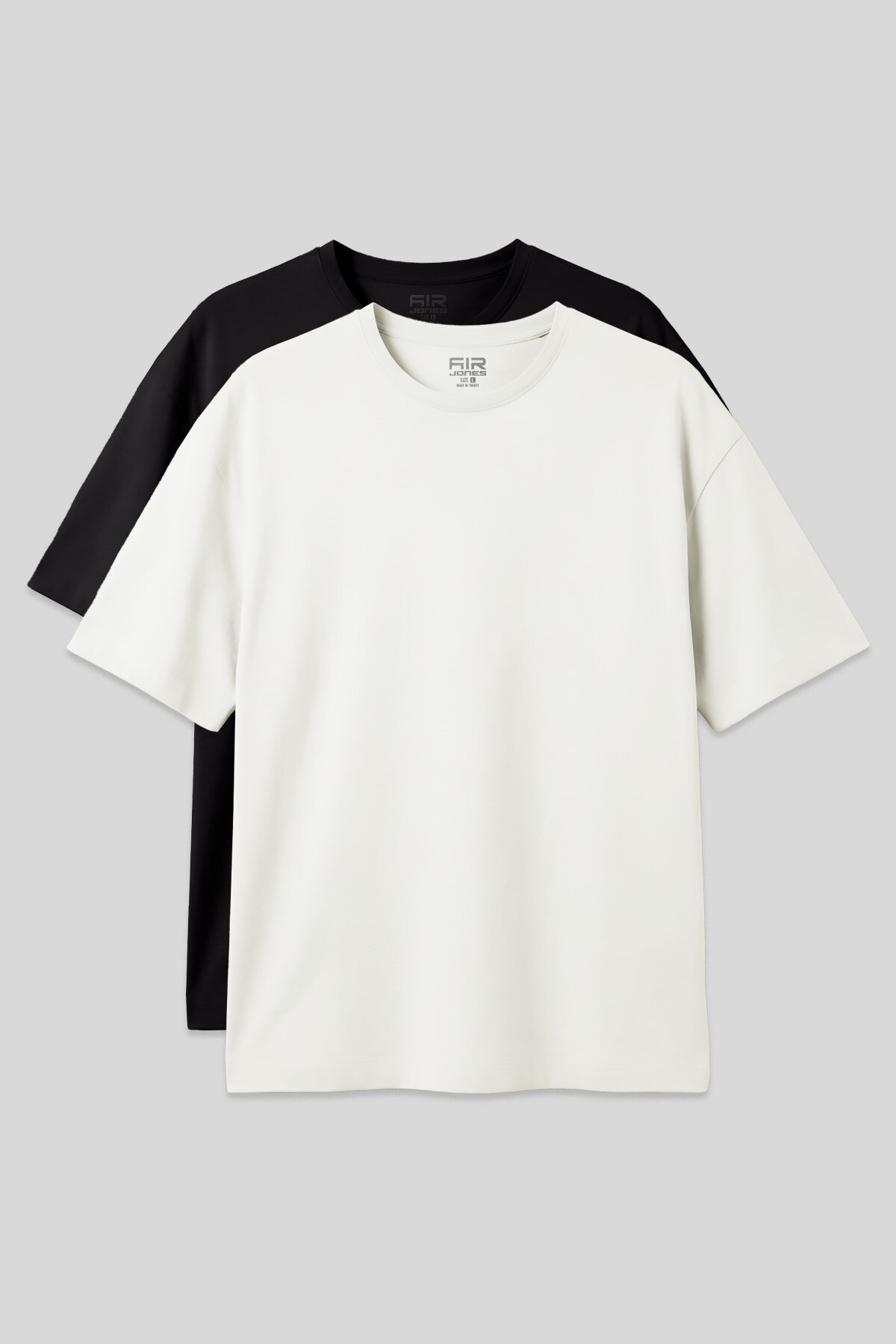 Basic Oversize O Yaka 2'li Paket Siyah-Ekru Erkek T-Shirt - 88377 - Air Jones