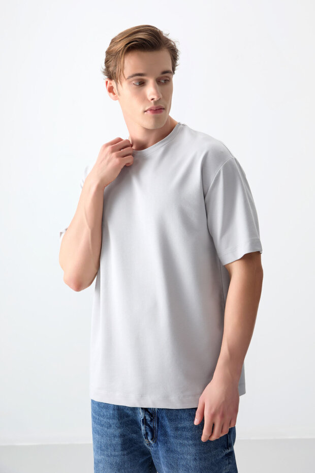 Basic Oversize O Yaka 3'lü Paket Siyah-Taş-Açık Yeşil Erkek T-Shirt - 88377 - 4