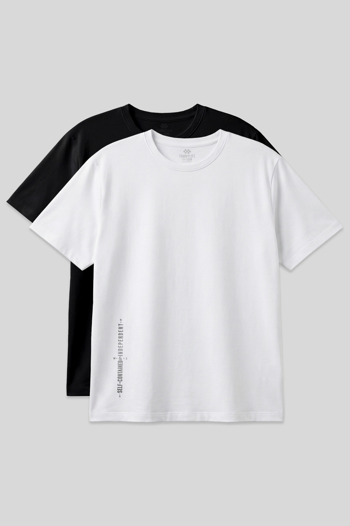 Baskılı Rahat Form 2'li Paket Siyah-Beyaz Büyük Beden Erkek T-Shirt - 88472 - TOMMYLIFE