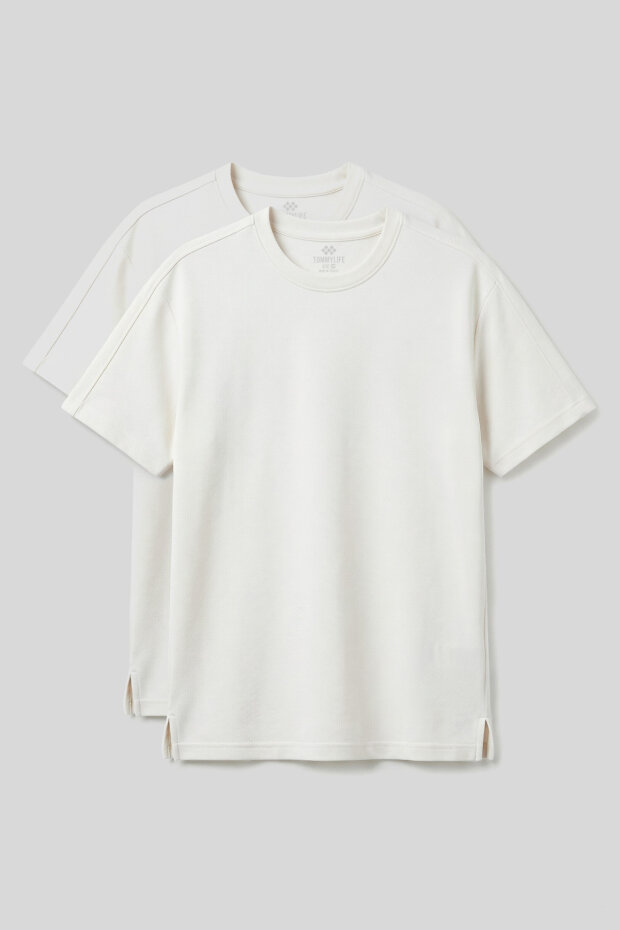 Rahat Form O Yaka 2'li Paket Ekru Erkek T-Shirt - 88495 - 1