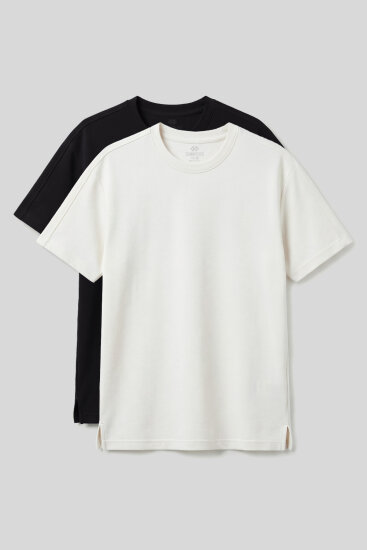 Rahat Form O Yaka 2'li Paket Siyah-Ekru Erkek T-Shirt - 88495 