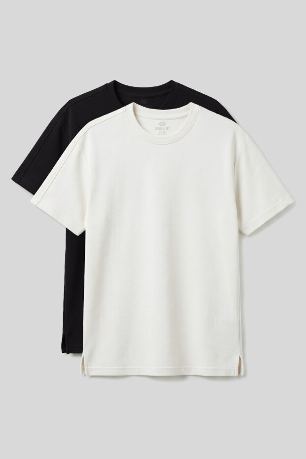 Rahat Form O Yaka 2'li Paket Siyah-Ekru Erkek T-Shirt - 88495 - 1