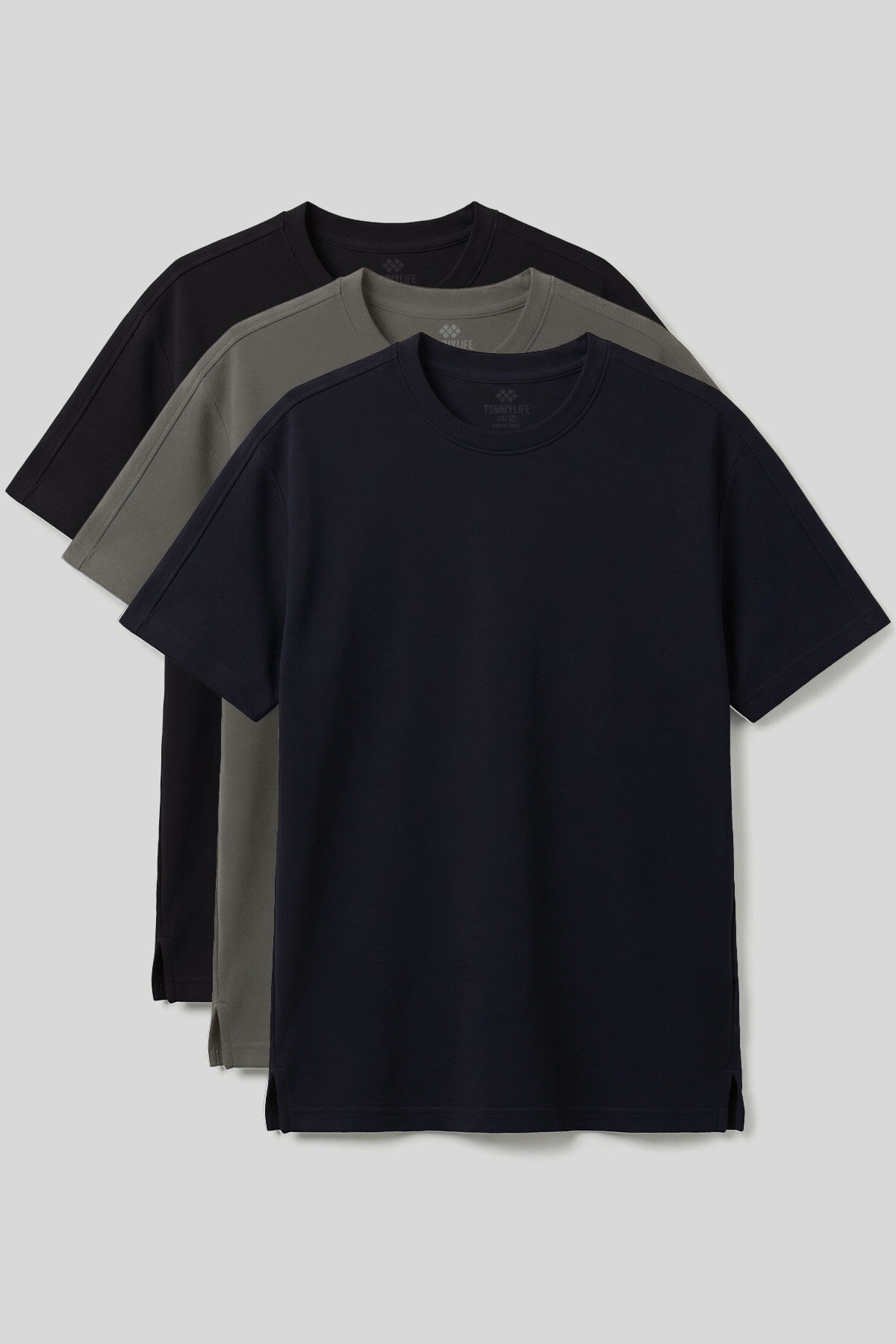 Rahat Form O Yaka 3'lü Paket Siyah-Haki-Lacivert Erkek T-Shirt - 88495 - TOMMYLIFE