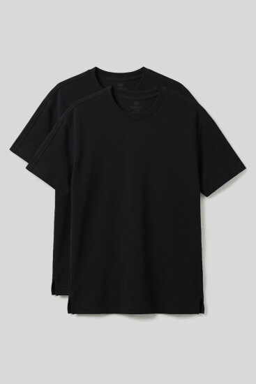Rahat Form O Yaka 2'li Paket Siyah Erkek T-Shirt - 88495 