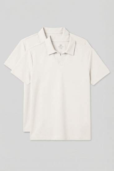 Rahat Form Polo Yaka 2'li Paket Ekru Erkek T-Shirt - 88496 