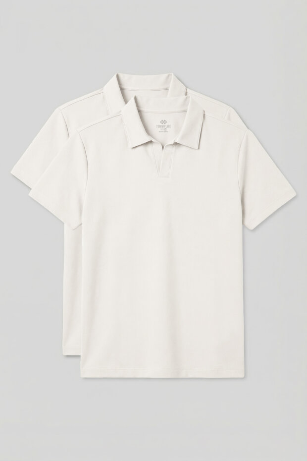 Rahat Form Polo Yaka 2'li Paket Ekru Erkek T-Shirt - 88496 - 1