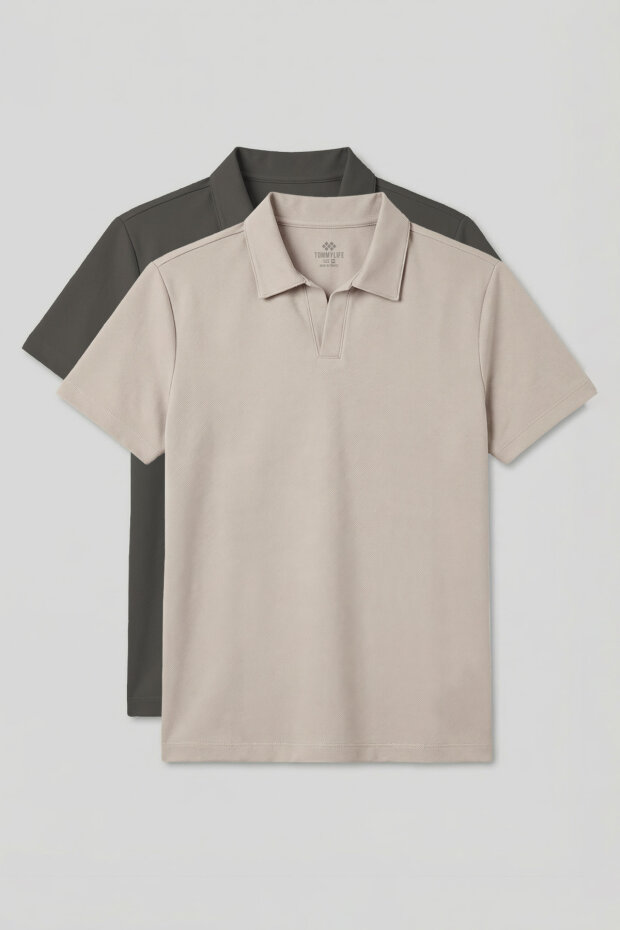 Rahat Form Polo Yaka 2'li Paket Haki-Bej Erkek T-Shirt - 88496 - 1