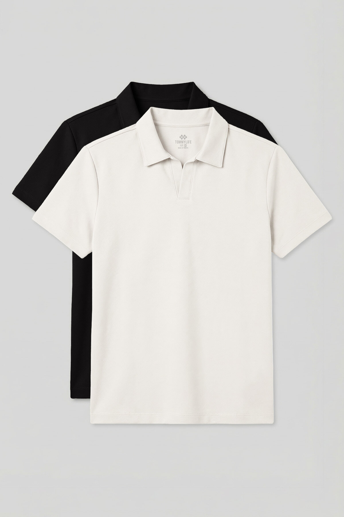 Rahat Form Polo Yaka 2'li Paket Siyah-Ekru Erkek T-Shirt - 88496 - TOMMYLIFE