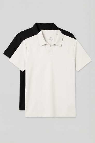 Rahat Form Polo Yaka 2'li Paket Siyah-Ekru Erkek T-Shirt - 88496 