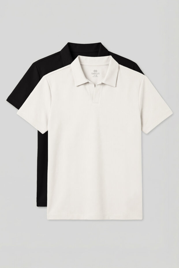 Rahat Form Polo Yaka 2'li Paket Siyah-Ekru Erkek T-Shirt - 88496 - 1