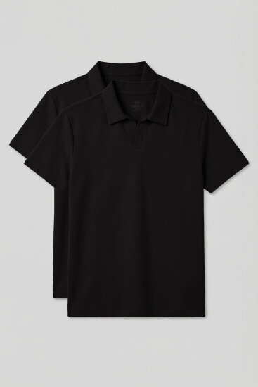Rahat Form Polo Yaka 2'li Paket Siyah Erkek T-Shirt - 88496 