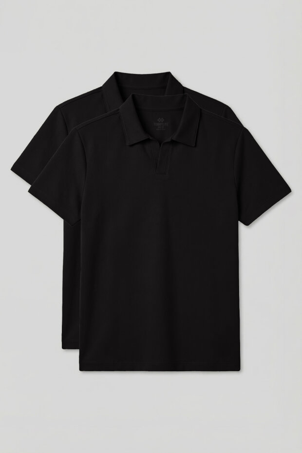 Rahat Form Polo Yaka 2'li Paket Siyah Erkek T-Shirt - 88496 - 1