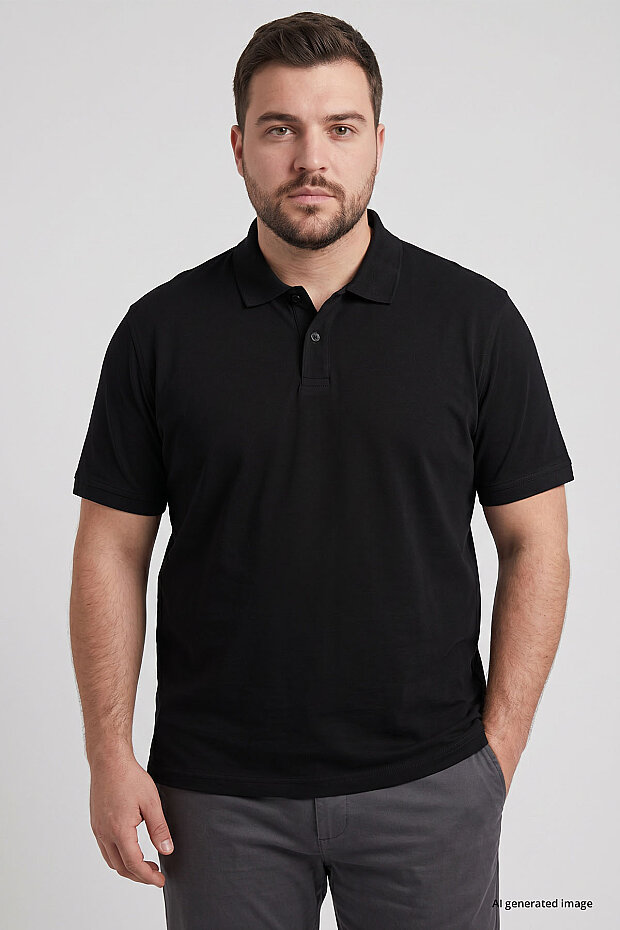 Polo Yaka Büyük Beden 3'lü Paket Siyah-Beyaz-Lacivert Erkek T-Shirt - 88511 - 4