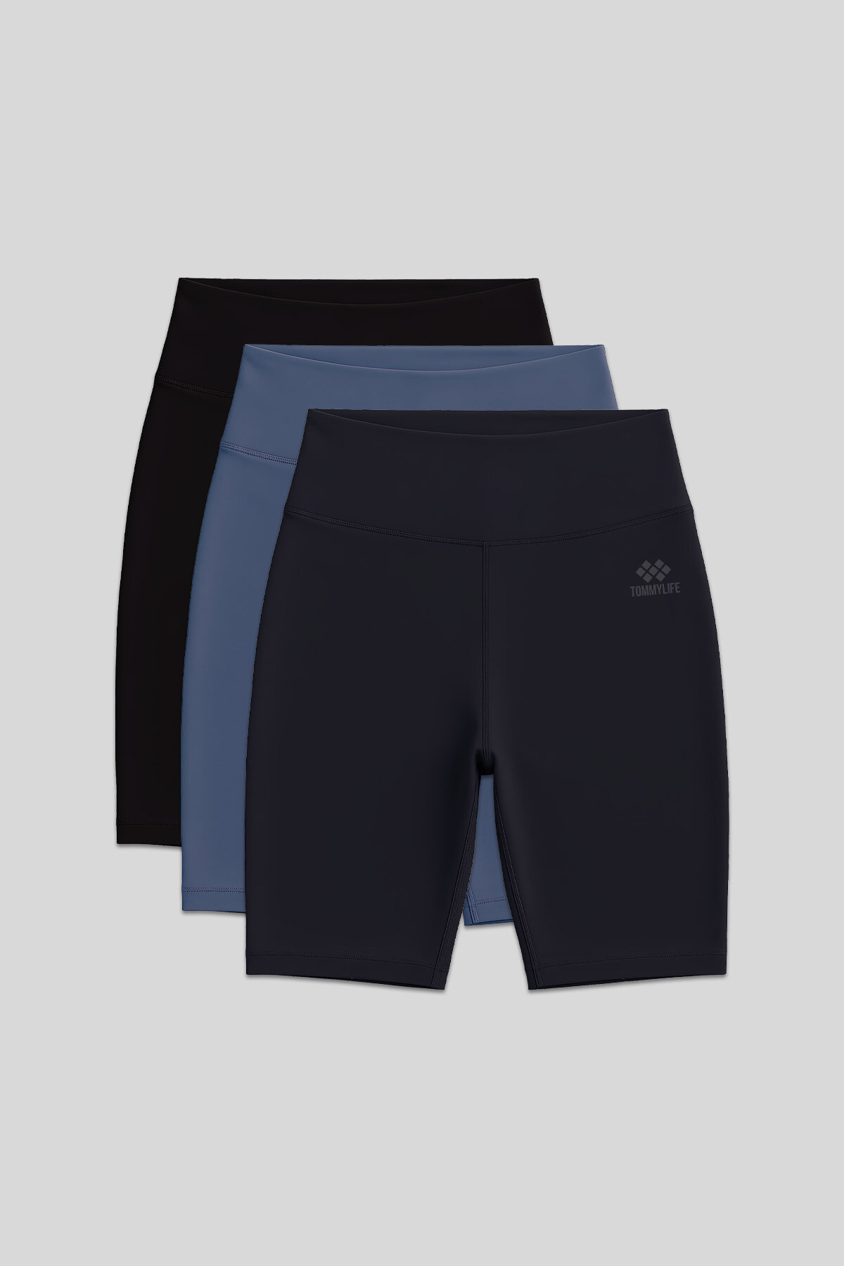 Slim Fit 3'lü Paket Siyah-Antrasit-Petrol Kadın Kısa Biker Tayt - 91007 - TOMMYLIFE