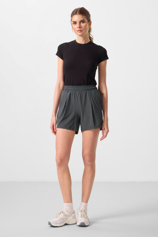 Rahat Form Fermuarlı 2'li Paket Siyah-Haki Kadın Şort - 91014 - 3