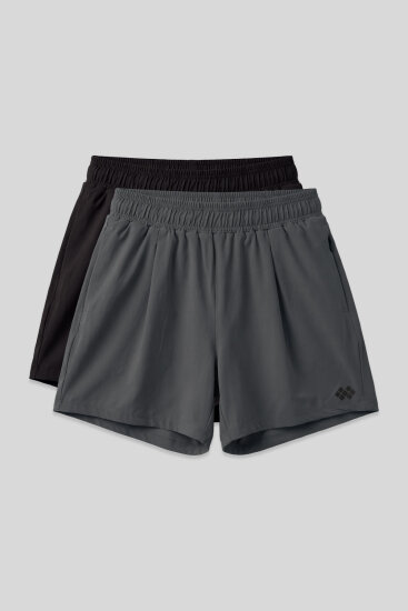 Rahat Form Fermuarlı 2'li Paket Siyah-Haki Kadın Şort - 91014 