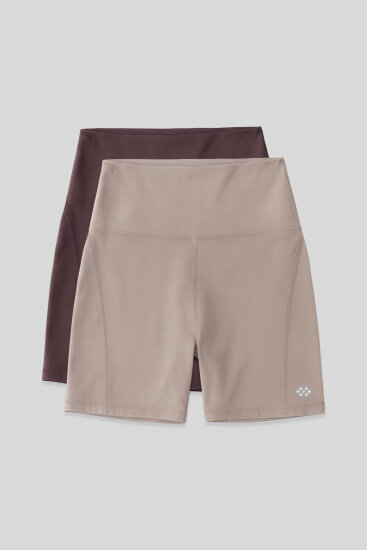 Slim Fit Biker 2'li Paket Koyu Bej-Kahverengi Kadın Tayt - 91017 