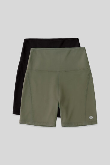 Slim Fit Biker 2'li Paket Siyah-Haki Kadın Tayt - 91017 