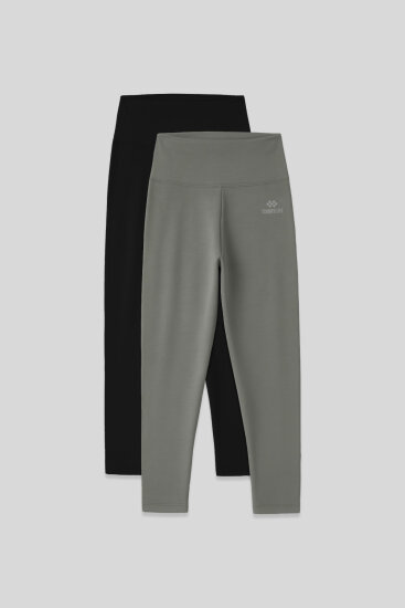 Slim Fit 2'li Paket Siyah-Çağla Kadın Kapri Tayt - 93097 