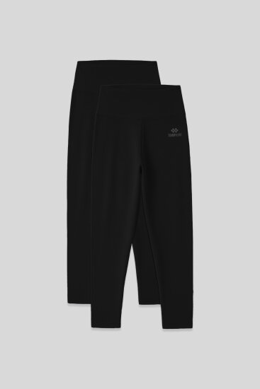 Slim Fit 2'li Paket Siyah Kadın Kapri Tayt - 93097 