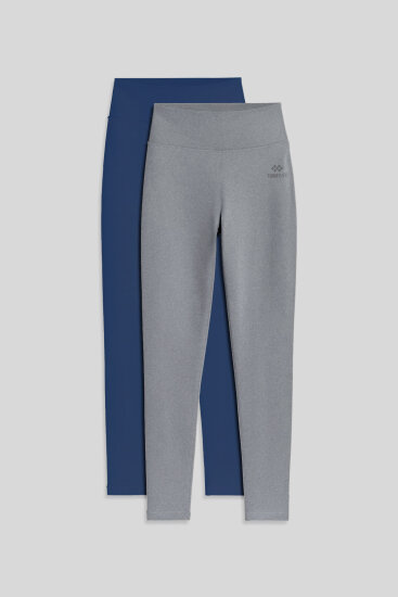 Slim Fit 2'li Paket İndigo-Gri Melanj Kadın Kapri Tayt - 94011 