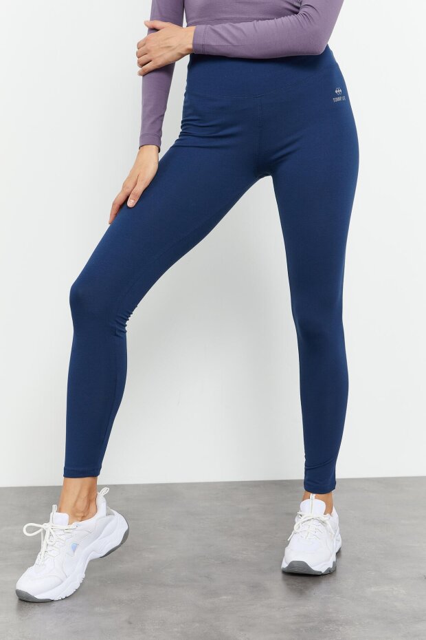 Slim Fit 2'li Paket İndigo-Gri Melanj Kadın Kapri Tayt - 94011 - 4