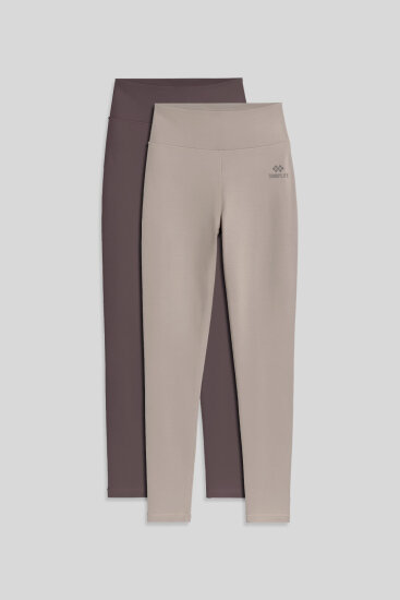 Slim Fit 2'li Paket Kahverengi-Koyu Bej Kadın Kapri Tayt - 94011 