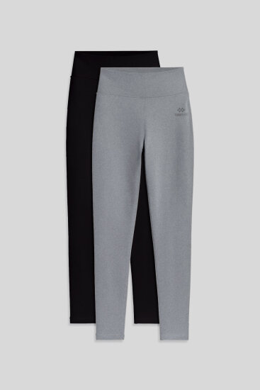 Slim Fit 2'li Paket Siyah-Gri Melanj Kadın Kapri Tayt - 94011 