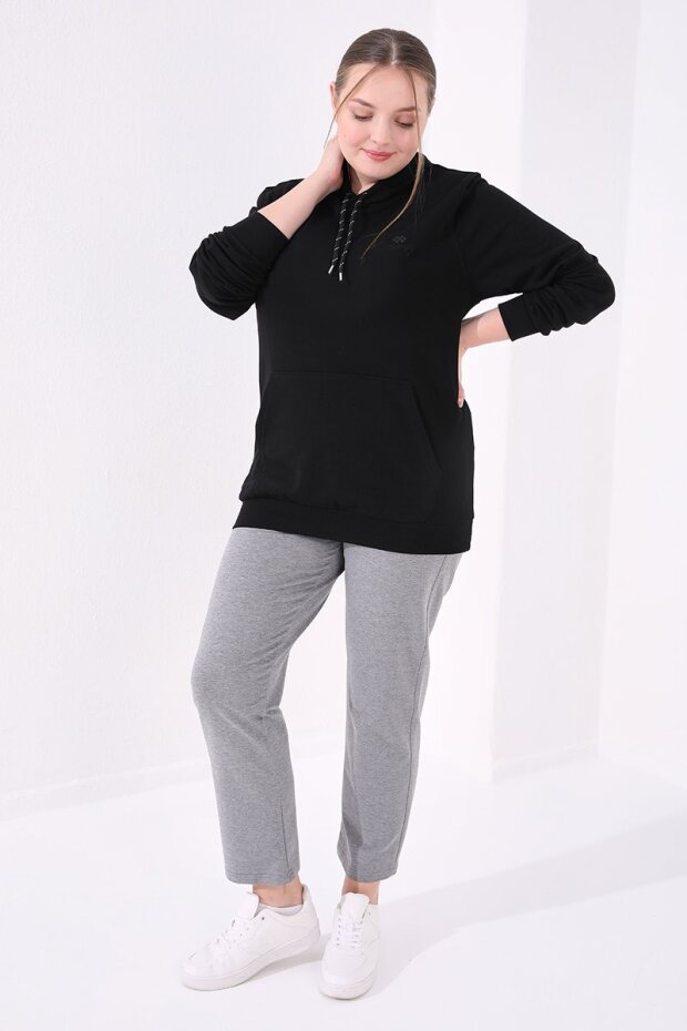 Rahat Form 2'li Paket Siyah-Gri Melanj Büyük Beden Kadın Eşofman Alt - 94040 - 2