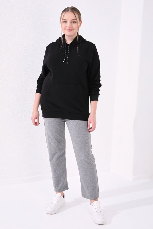 Rahat Form 2'li Paket Siyah-Gri Melanj Büyük Beden Kadın Eşofman Alt - 94040 - 4