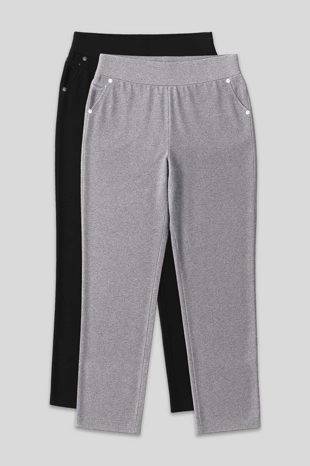 Rahat Form 2'li Paket Siyah-Gri Melanj Büyük Beden Kadın Eşofman Alt - 94040 - TOMMYLIFE