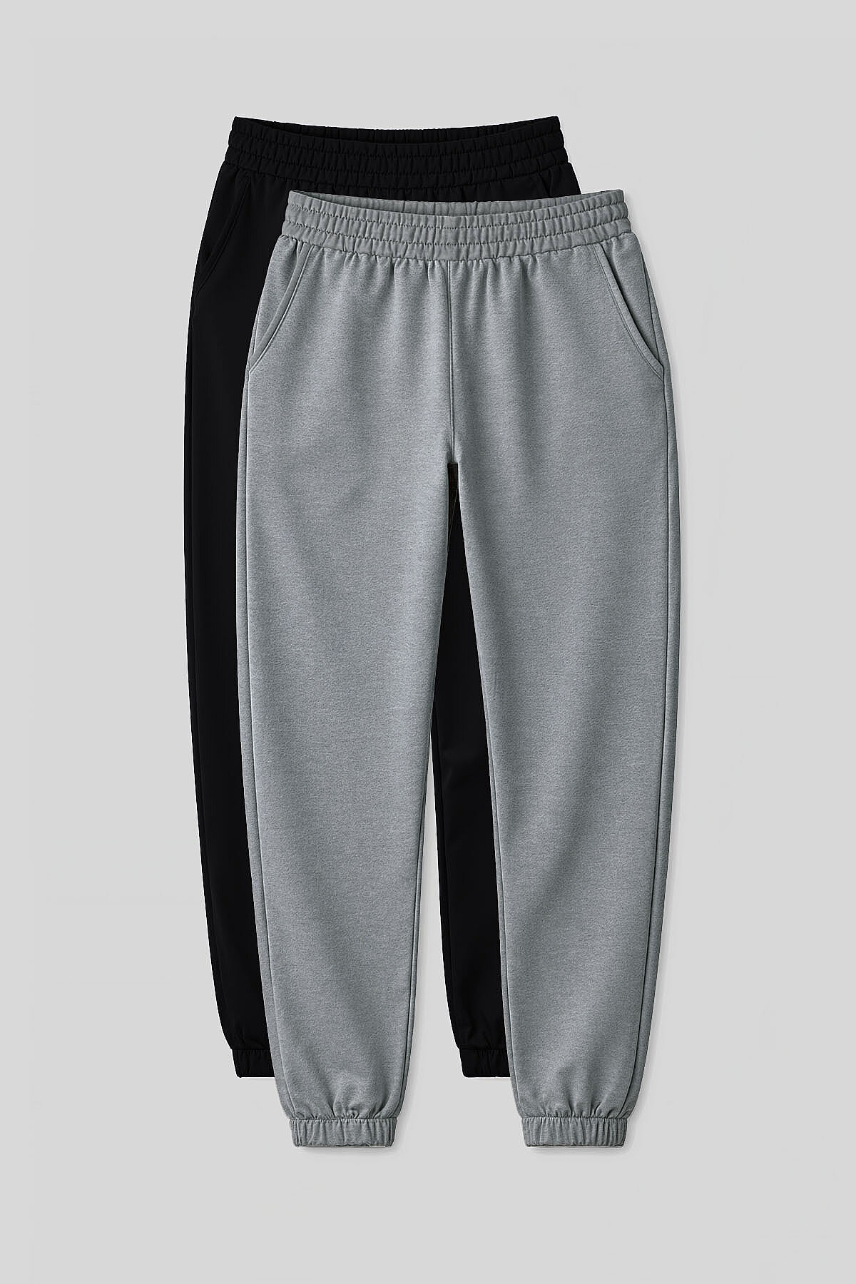 Rahat Form 2'li Paket Siyah-Gri Melanj Kadın Eşofman Alt - 94583 - TOMMYLIFE