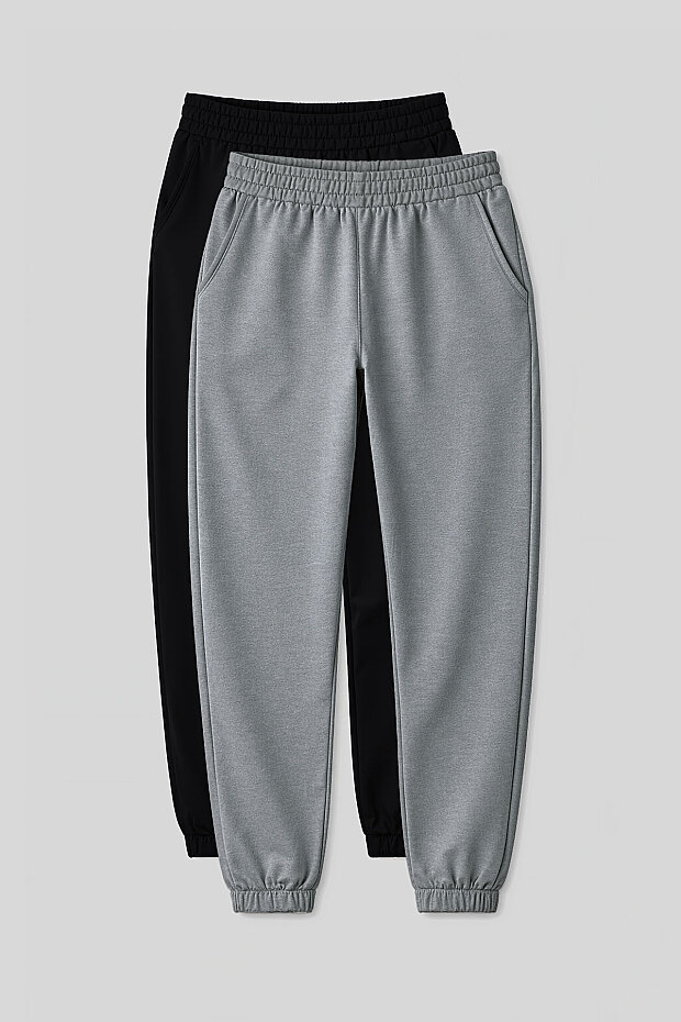 Rahat Form 2'li Paket Siyah-Gri Melanj Kadın Eşofman Alt - 94583 - 1