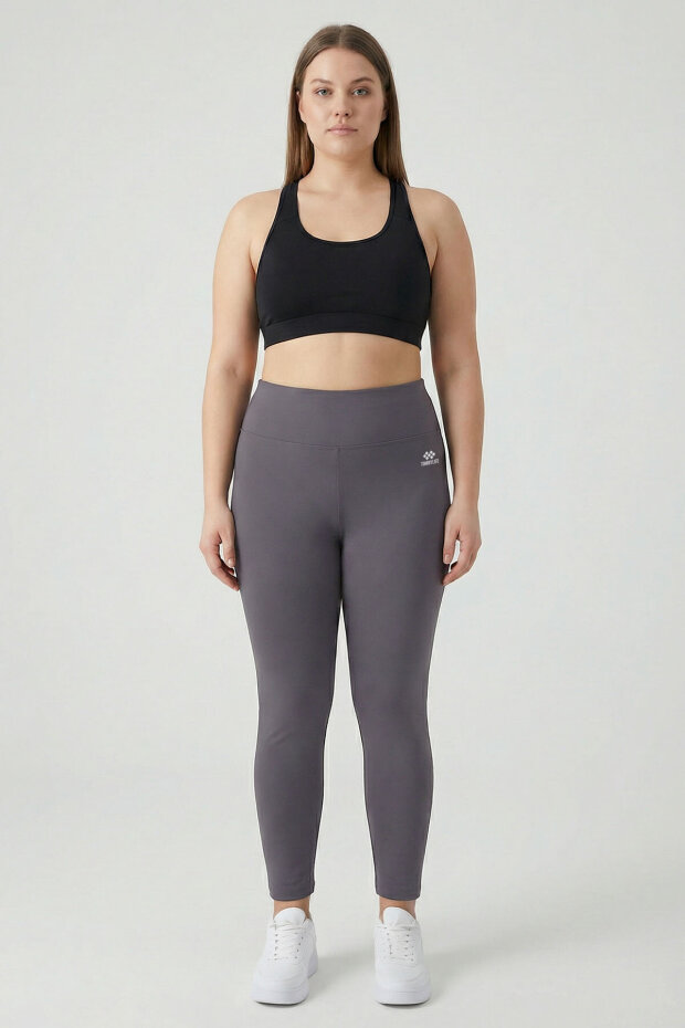 Slim Fit 2'li Paket İndigo-Koyu Gri Büyük Beden kadın Tayt - 94650 - 3