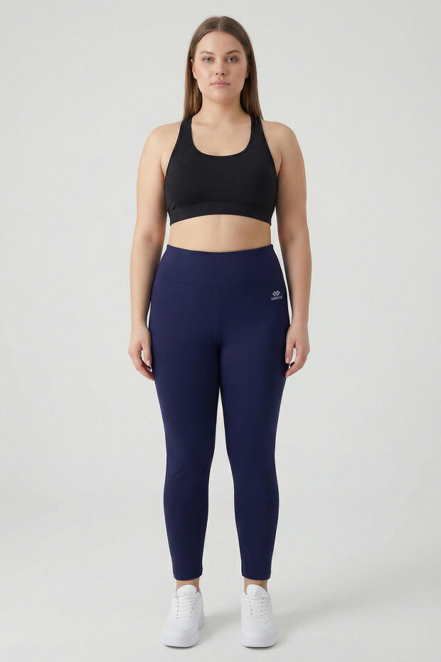 Slim Fit 2'li Paket İndigo-Koyu Gri Büyük Beden kadın Tayt - 94650 - 2