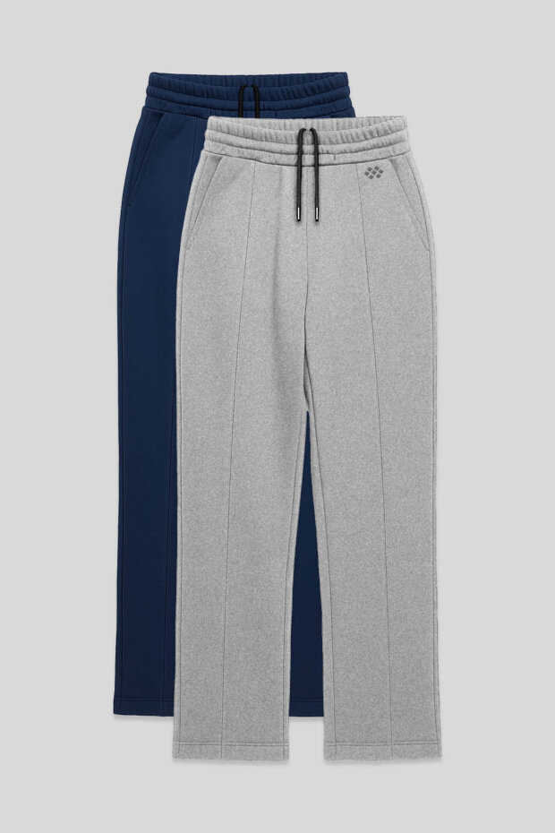 Rahat Form 2'li Paket Gri Melanj-Parlament Büyük Beden Kadın Eşofman Alt - 94654 - 1