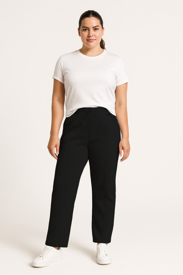 Rahat Form 2'li Paket Siyah-Gri Melanj Büyük Beden Kadın Eşofman Alt - 94654 - 3