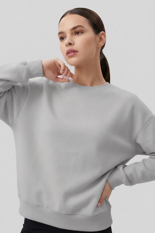 Basic Oversıze O Yaka 3'lü Paket Ekru-Taş- Açık Eflatun Kadın Sweatshirt - 97053 - 2