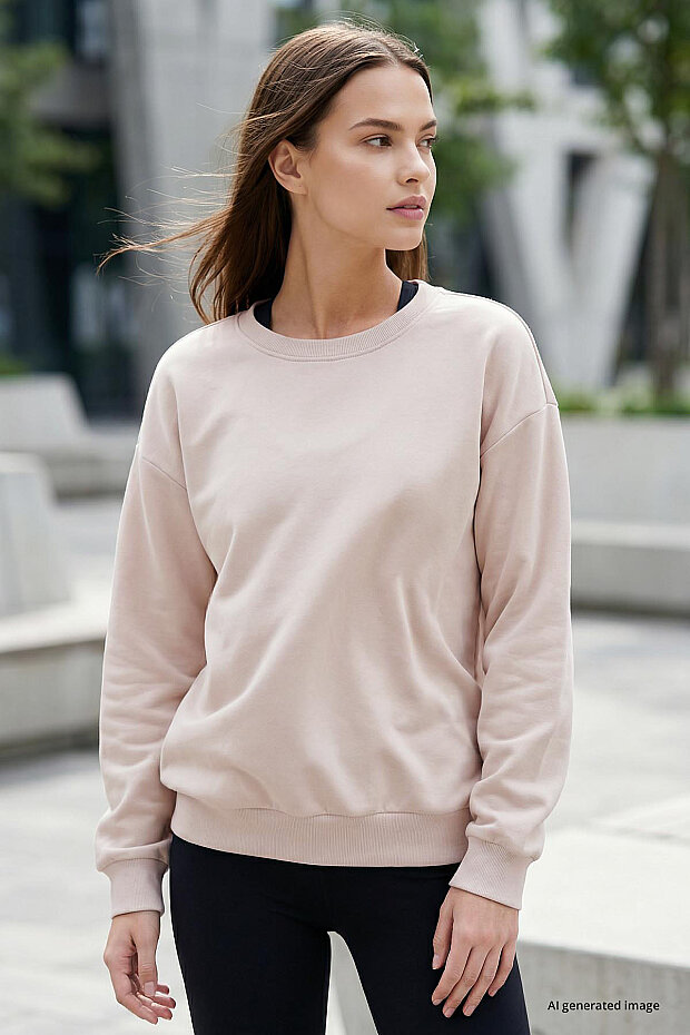 Basic Oversıze O Yaka 3'lü Paket Koyu Gri-Bej- Yaban Gülü Kadın Sweatshirt - 97053 - 4