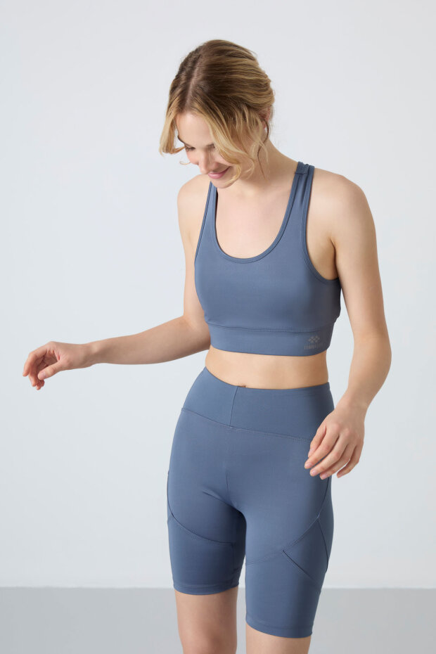 Slim Fit U Yaka 2'li Paket Petrol-Beyaz Kadın Spor Büstiyer - 97120 - 3