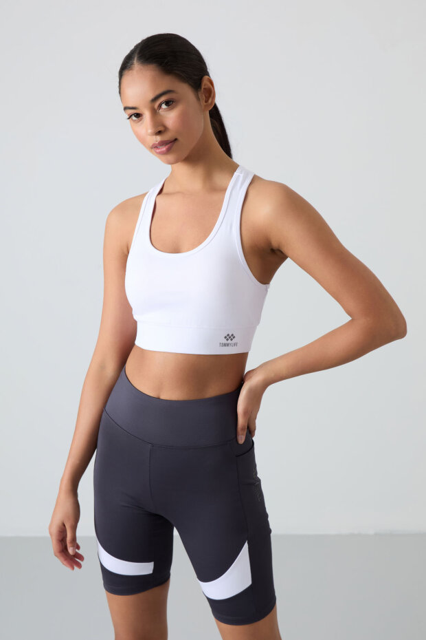 Slim Fit U Yaka 2'li Paket Petrol-Beyaz Kadın Spor Büstiyer - 97120 - 4