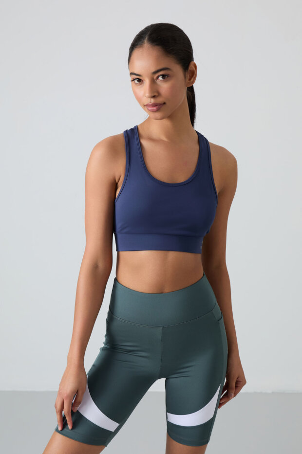 Slim Fit U Yaka 2'li Paket İndigo-Petrol Kadın Spor Büstiyer - 97120 - 4