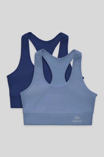 Slim Fit U Yaka 2'li Paket İndigo-Petrol Kadın Spor Büstiyer - 97120 