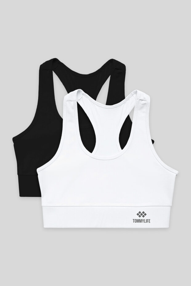 Slim Fit U Yaka 2'li Paket Siyah-Beyaz Kadın Spor Büstiyer - 97120 - 1