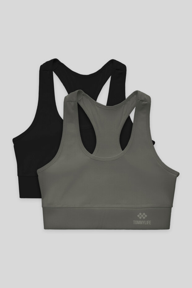 Slim Fit U Yaka 2'li Paket Siyah-Çağla Kadın Spor Büstiyer - 97120 - 1