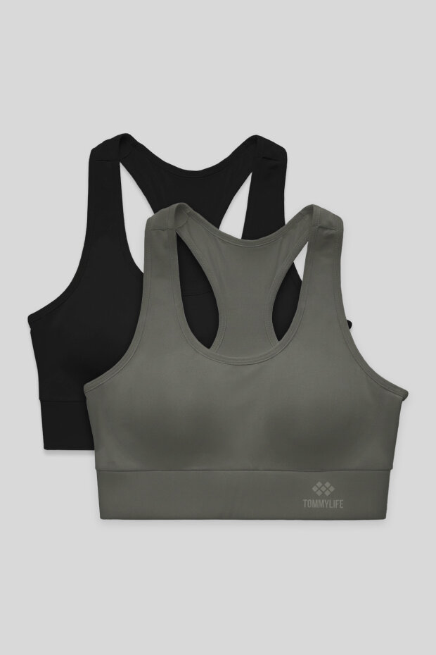 Slim Fit U Yaka 2'li Paket Siyah-Çağla Kadın Spor Büstiyer - 97120 - 1