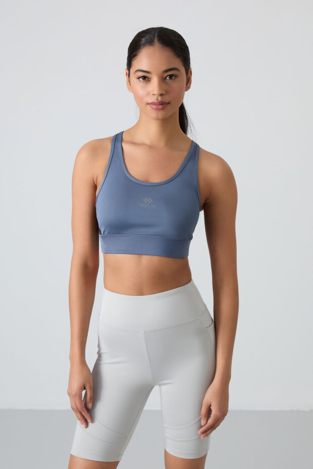 Slim Fit U Yaka 2'li Paket Petrol-Antrasit Kadın Spor Büstiyer - 97121 - 3