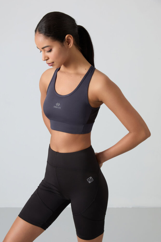 Slim Fit U Yaka 2'li Paket Petrol-Antrasit Kadın Spor Büstiyer - 97121 - 4
