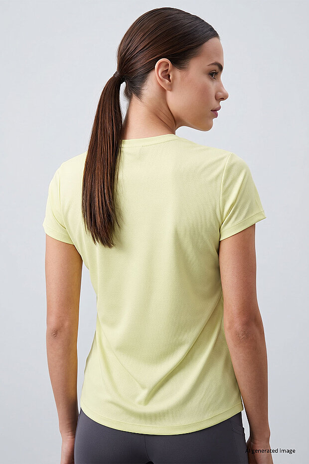 Standart Kalıp O Yaka 2'li Paket İndigo-Limon Kadın T-Shirt - 97144 - 4