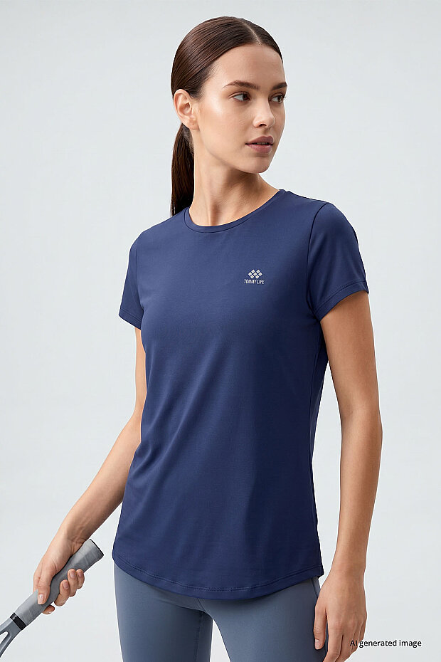Standart Kalıp O Yaka 2'li Paket İndigo-Limon Kadın T-Shirt - 97144 - 3